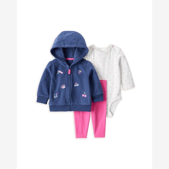 Conjunto longo bebê 3 peças em fleece poá - multicor | Carter's