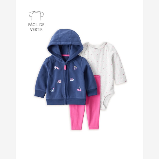 Conjunto longo bebê 3 peças em fleece poá - multicor | Carter's