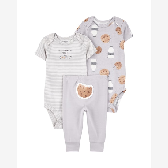 Conjunto longo bebê 3 peças cookies - cinza | Carter’s
