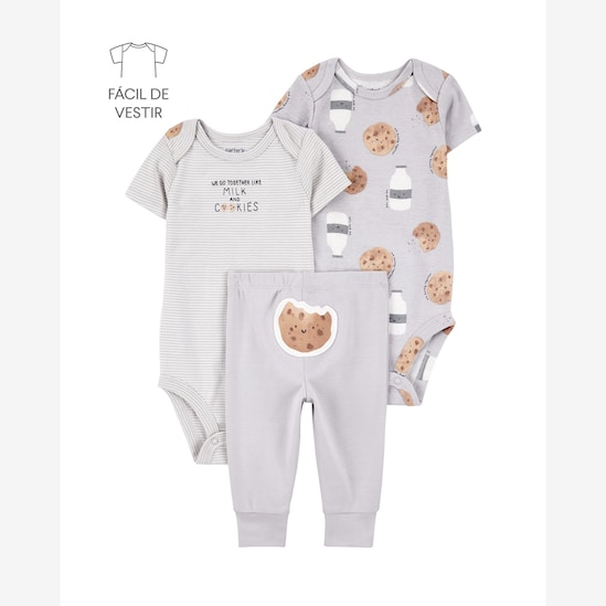 Conjunto longo bebê 3 peças cookies - cinza | Carter’s