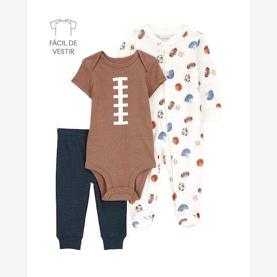 Conjunto longo bebê 3 peças football multicor | Carter's