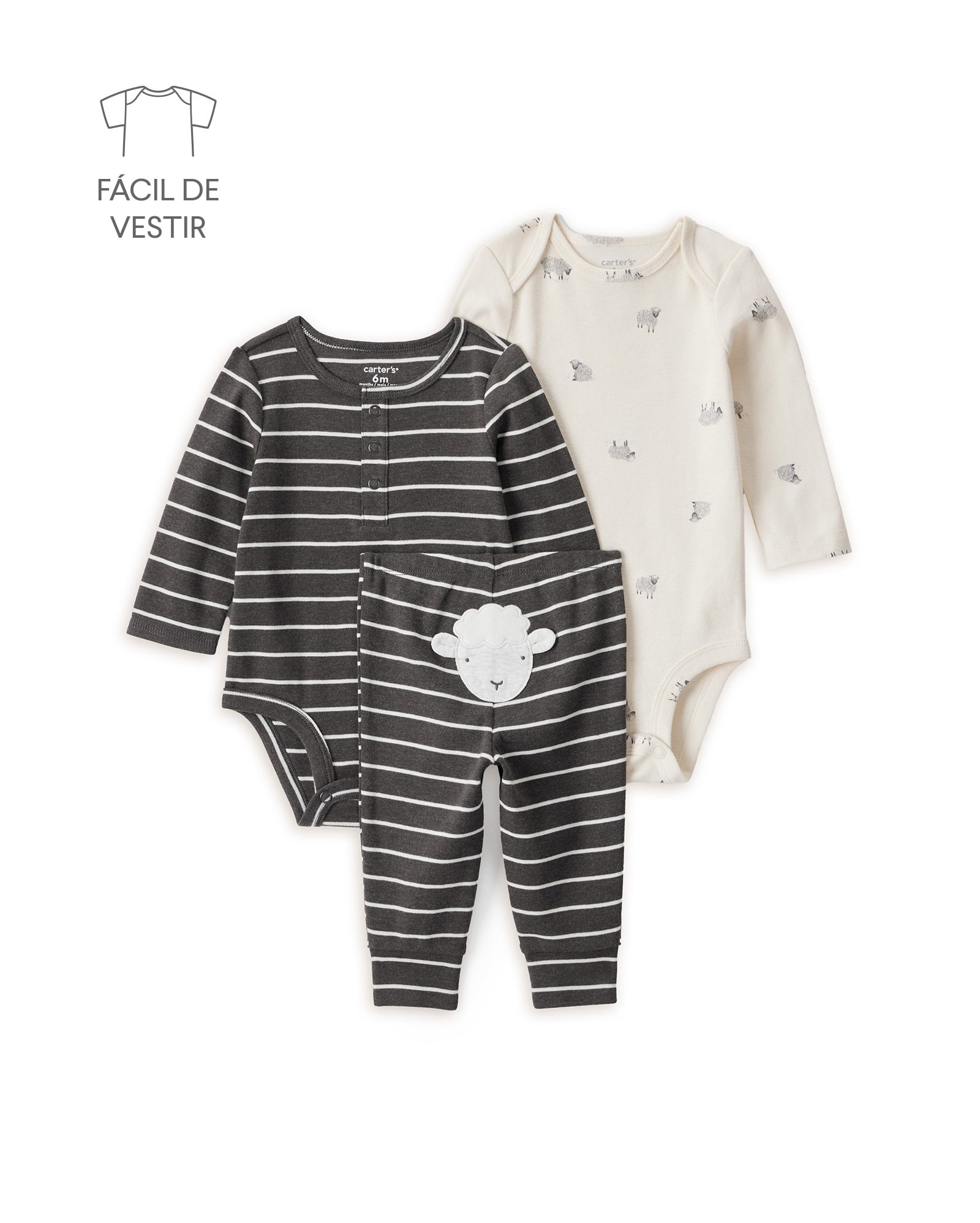 Conjunto longo bebê 3 peças ovelha - multicor | Carter's