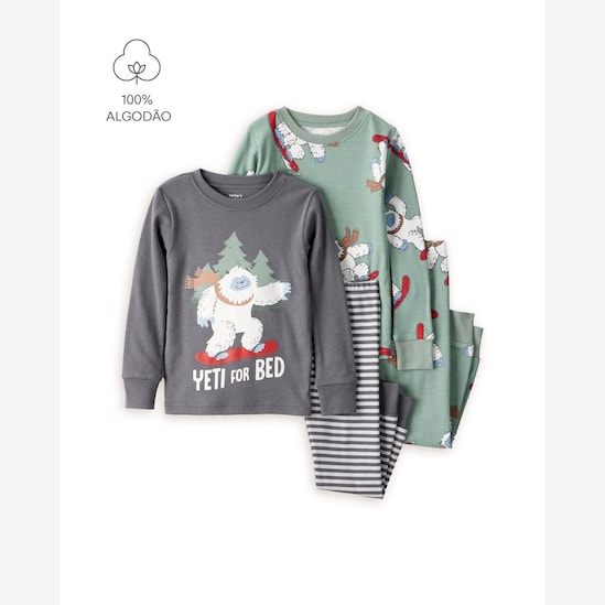 Pijama longo infantil 4 peças Yeti - multicor | Carter's