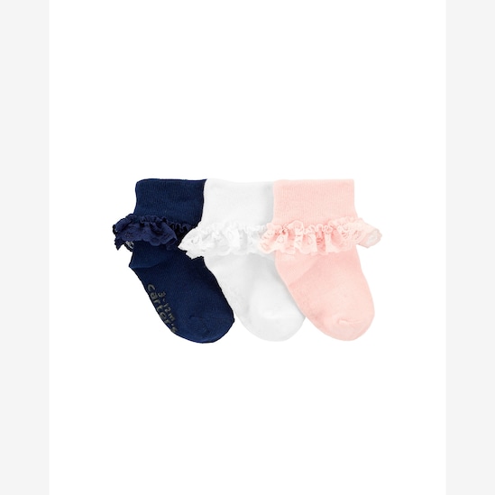 Kit meia bebê 3 pares com babados - multicor | Carter's