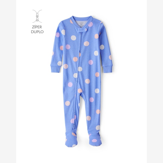 Macacão pijama bebê com pézinho poá - azul | Carter's