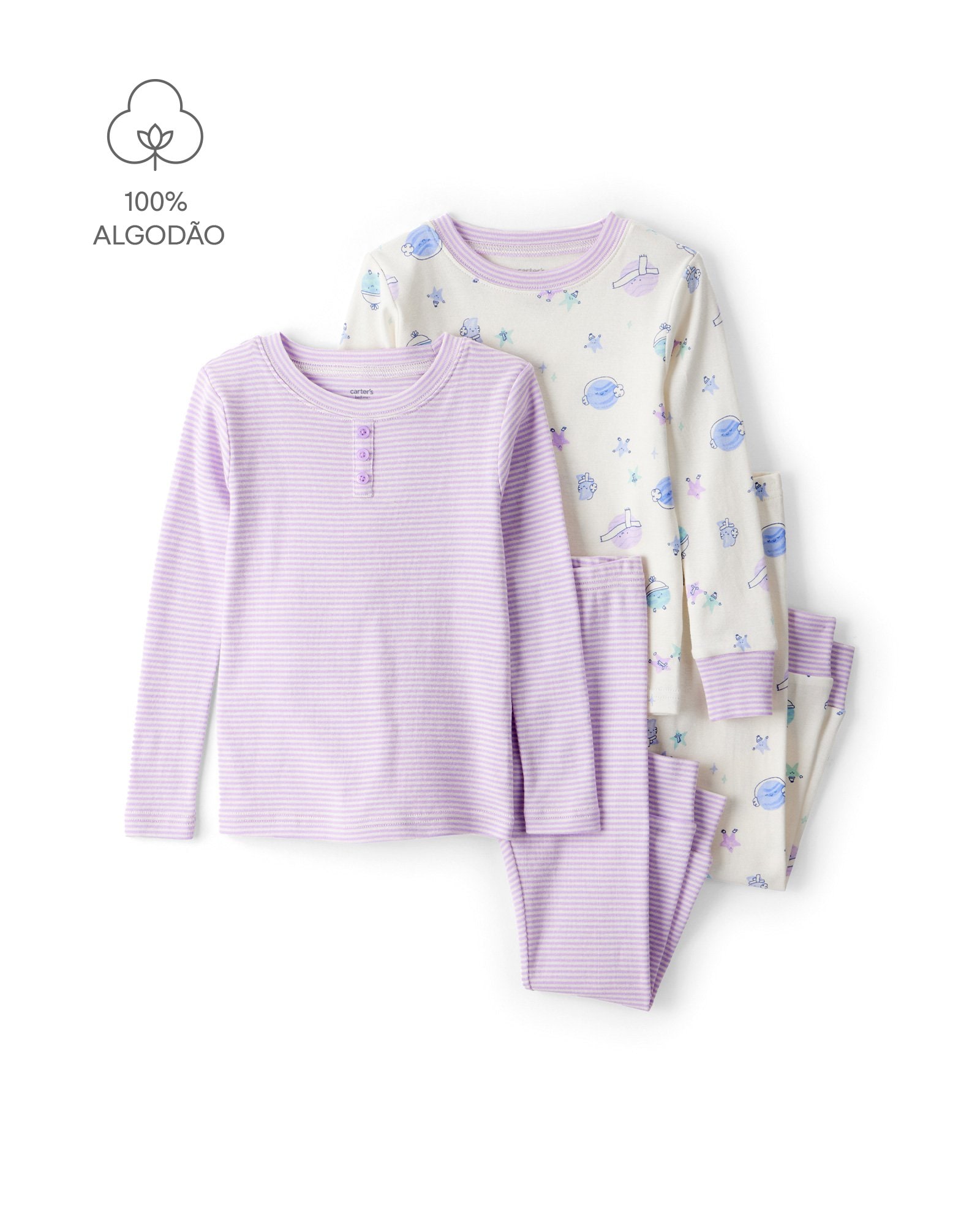 Pijama infantil 4 peças listras espaço - multicor | Carter's