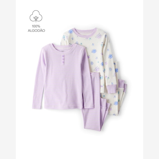 Pijama infantil 4 peças listras espaço - multicor | Carter's