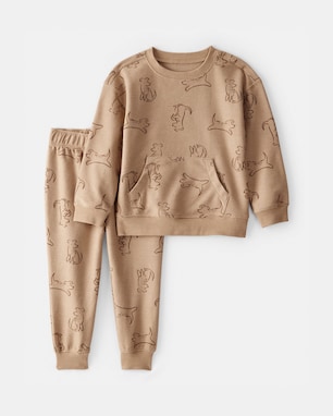 Conjunto longo de moletom infantil 2 peças cachorro - marrom | Carter's