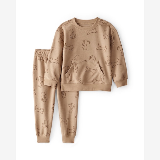 Conjunto longo de moletom infantil 2 peças cachorro - marrom | Carter's