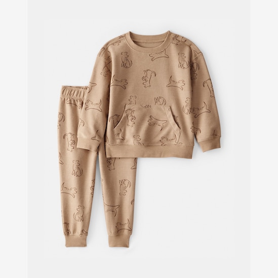 Conjunto longo de moletom infantil 2 peças cachorro - marrom | Carter's