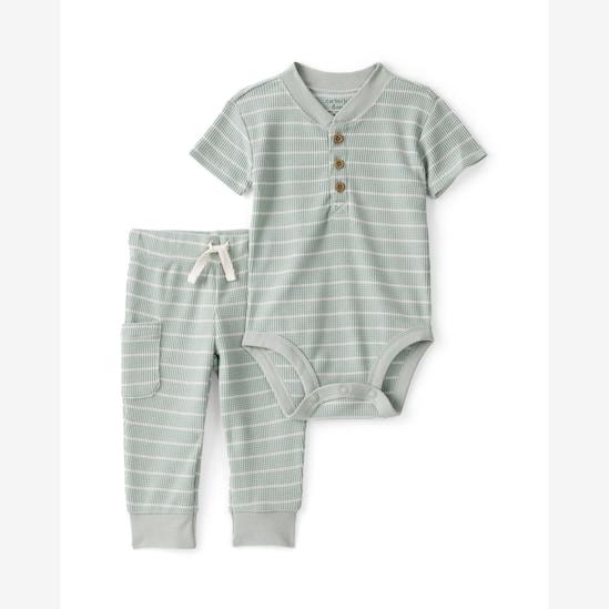 Conjunto longo bebê 2 peças listrado - verde | Carter's