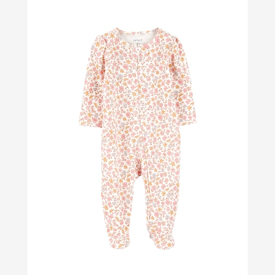 Macacão bebê floral com pezinho - off-white | Carter's