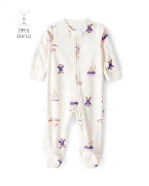 Macacão bebê em fleece animais na neve - off-white | Carter's