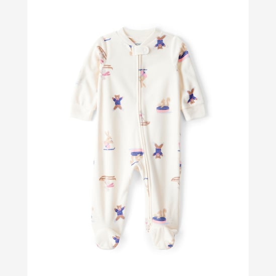 Macacão bebê em fleece animais na neve - off-white | Carter's