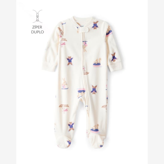 Macacão bebê em fleece animais na neve - off-white | Carter's