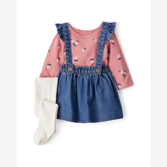 Salopete jeans bebê com blusa e meia calça - multicor | Carter's