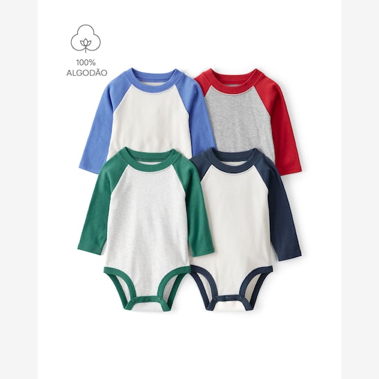 Kit body bebê 4 peças raglan - multicor | Carter's