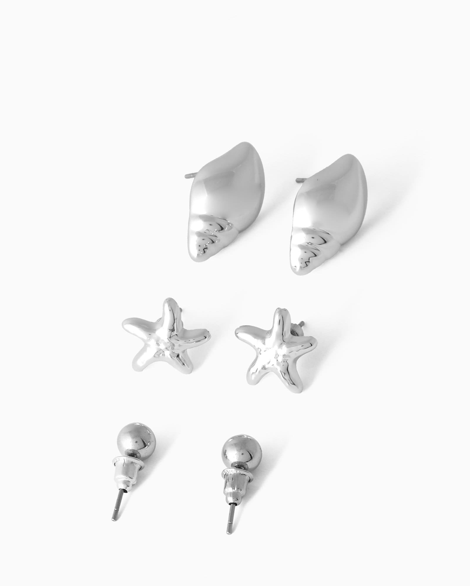 Kit brinco feminino 3 pares praia- prata