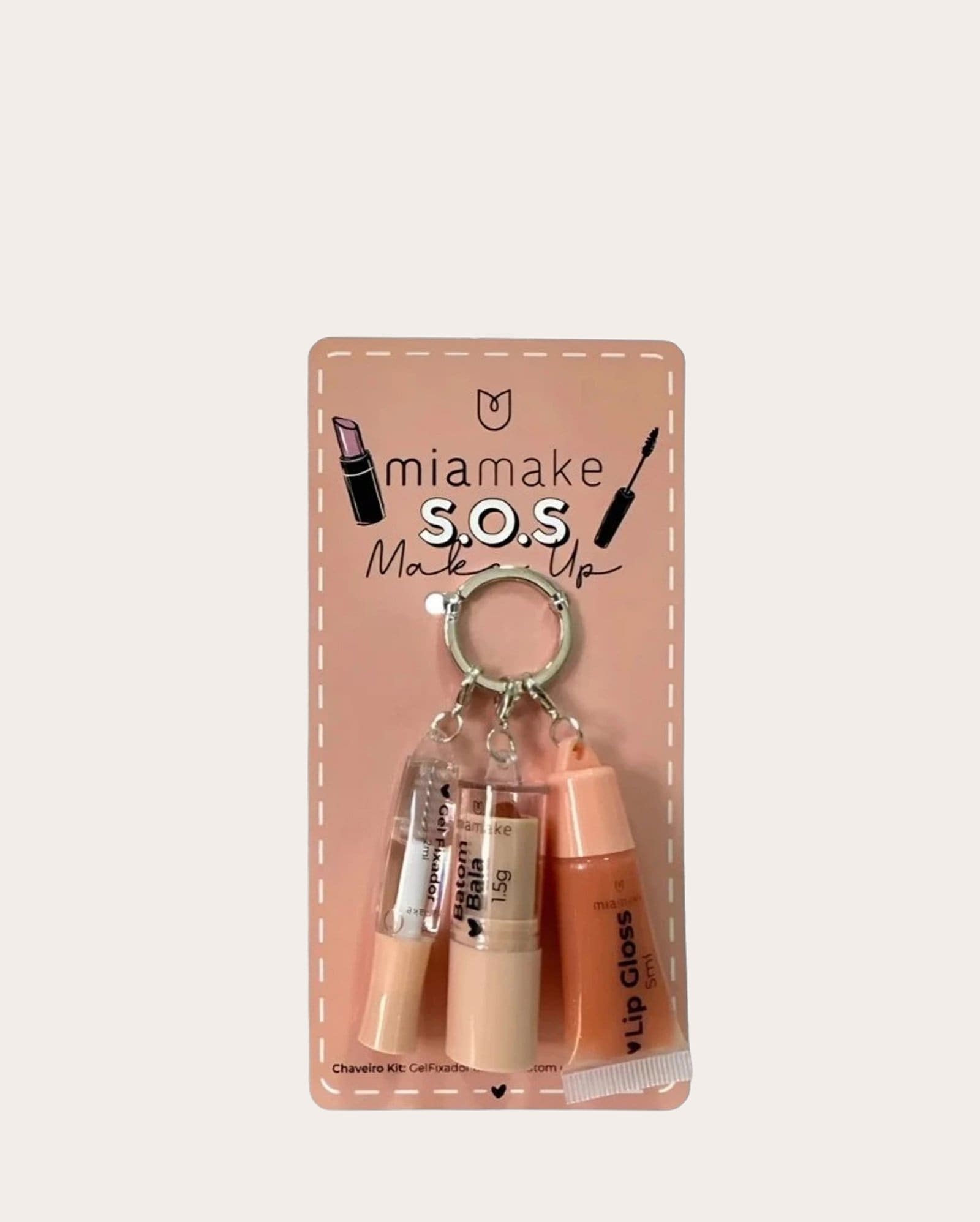 Kit chaveiro lip gloss 5ml + gel fixador 2ml + batom 1,5g - cor 1 | Mia Make