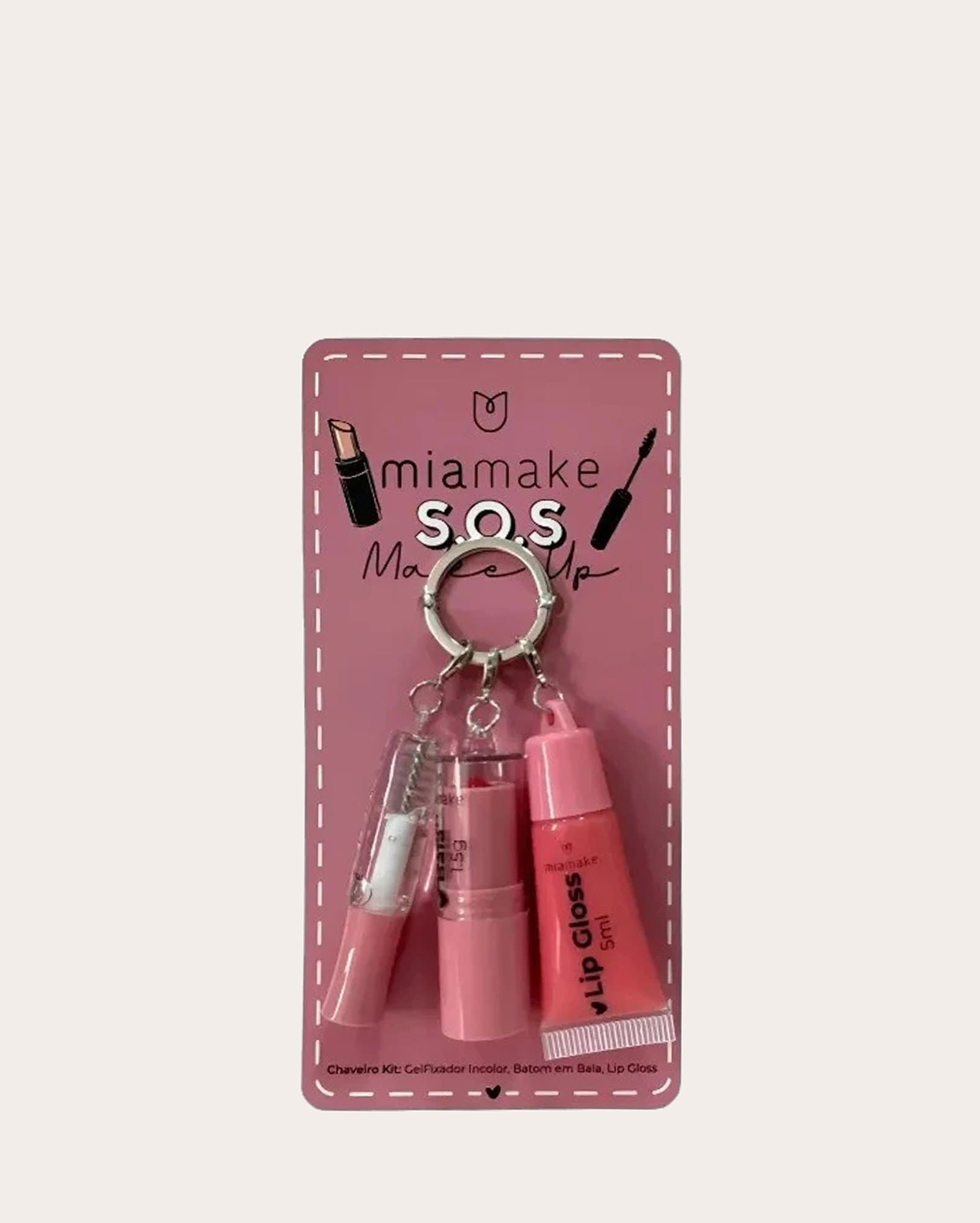Kit chaveiro lip gloss 5ml + gel fixador 2ml + batom 1,5g - cor 2 | Mia Make