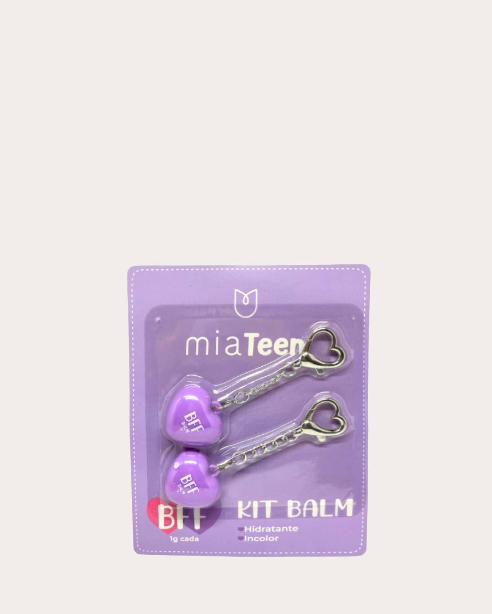 Kit chaveiro lip balm coração BFF 2 peças - lilás | Mia Make
