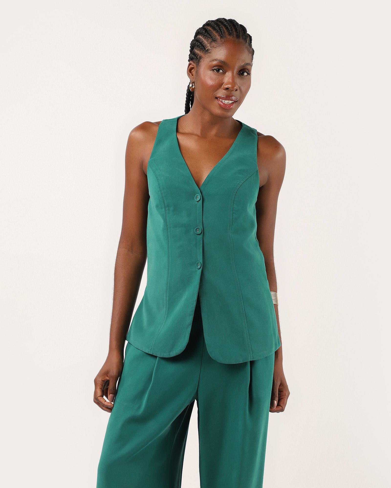 Colete feminino texturizado alongado - verde