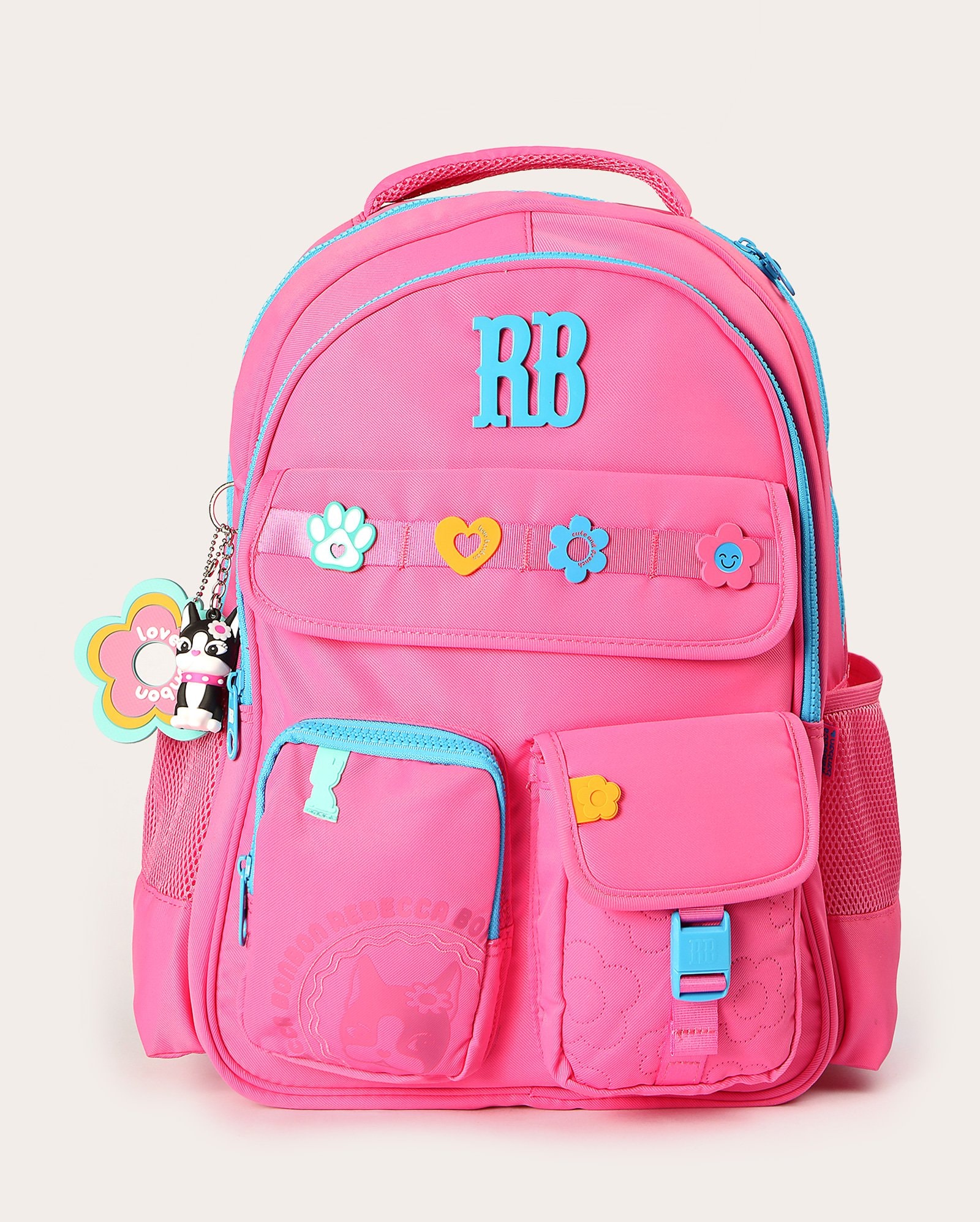 Mochila infantil Flower Power com adesivo - Rosa | Rebecca Bonbon