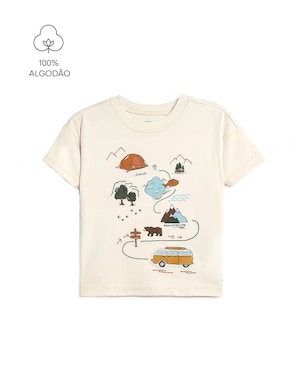 Camiseta Carter's infantil menino em algodão estampa paisagem - Bege Claro