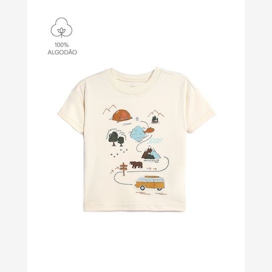 Camiseta Carter's infantil menino em algodão estampa paisagem - Bege Claro