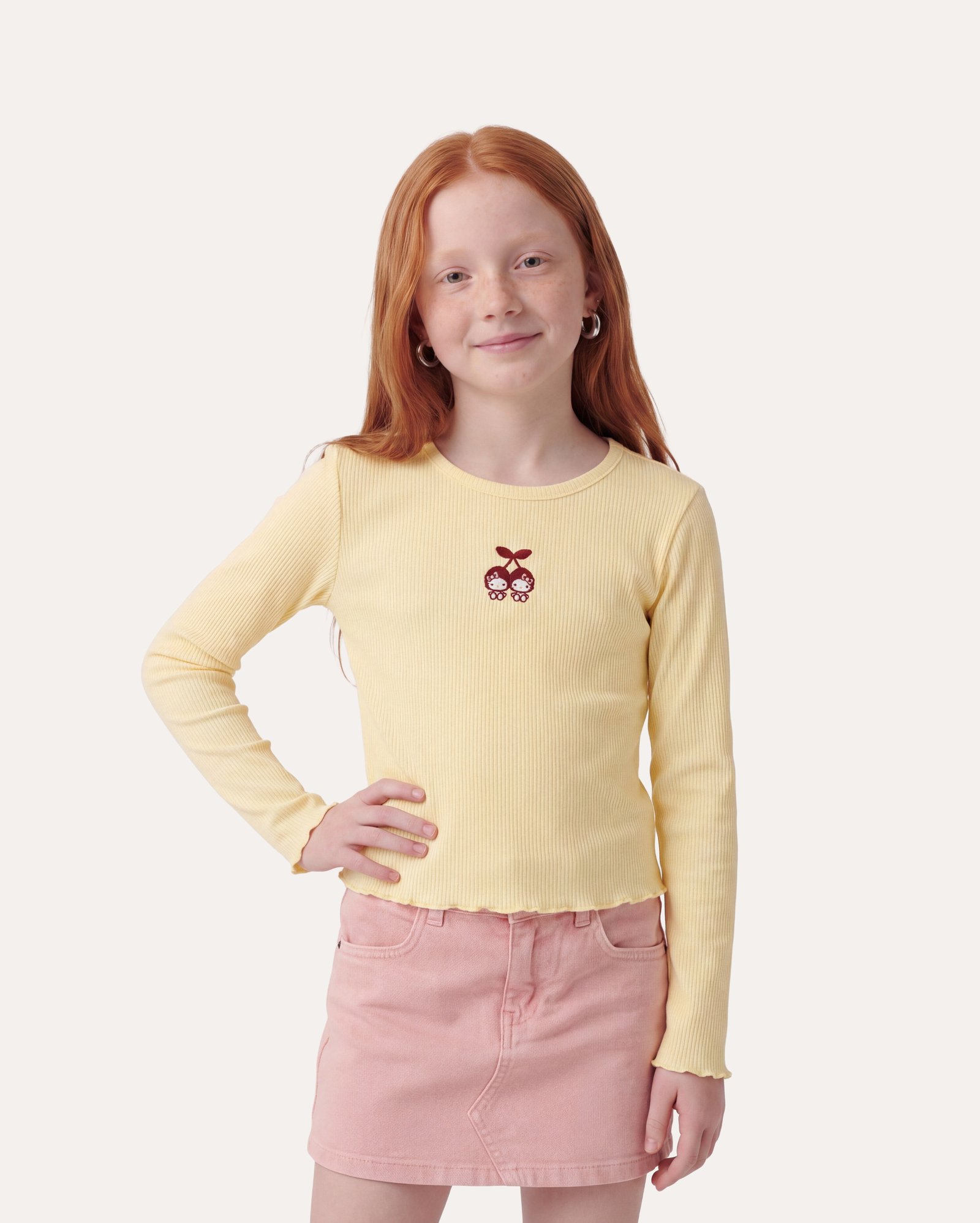 Blusa infantil canelada Hello Kitty 6-14A - amarela | Sanrio