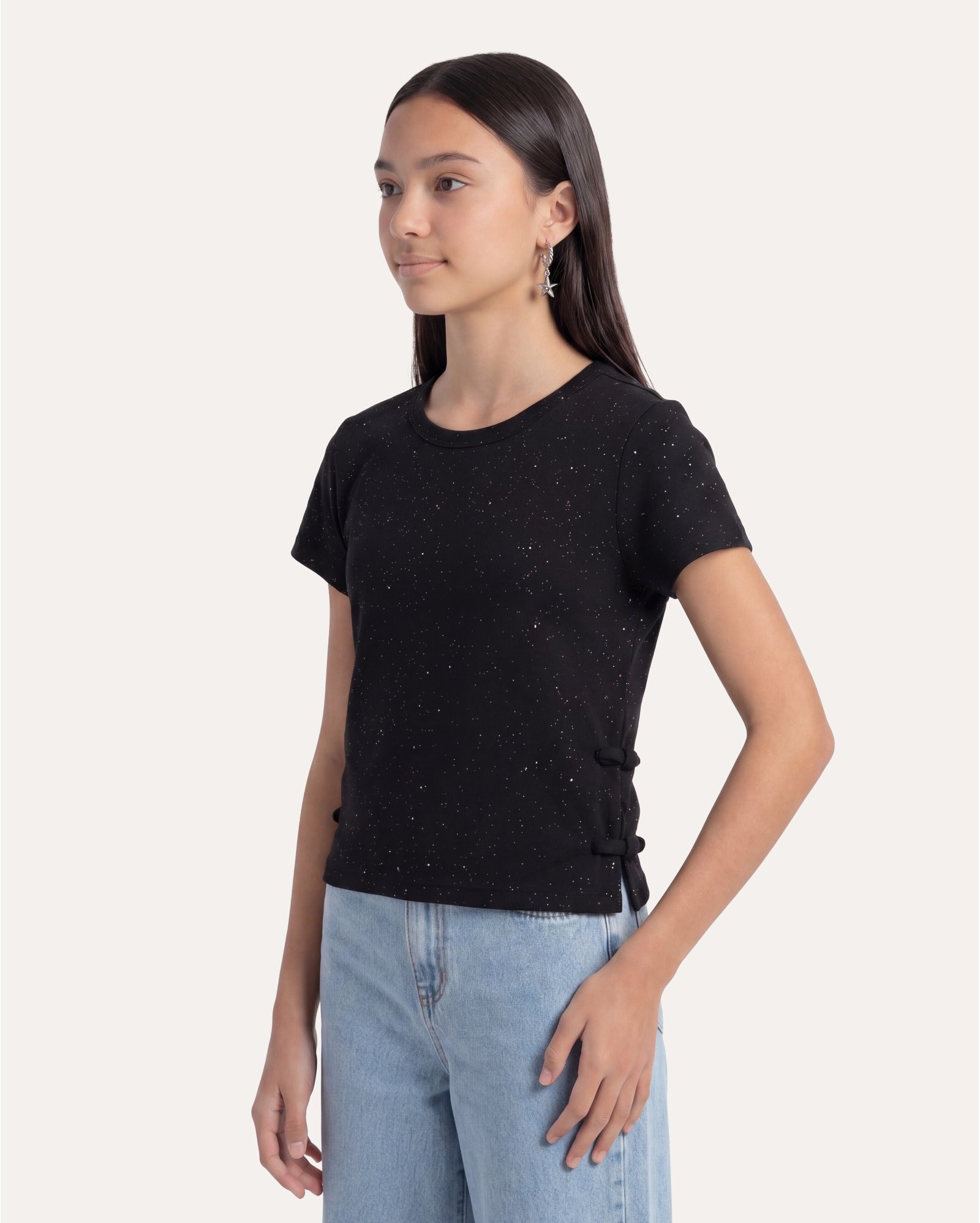 Camiseta infantil com brilhos 6-14A - preta