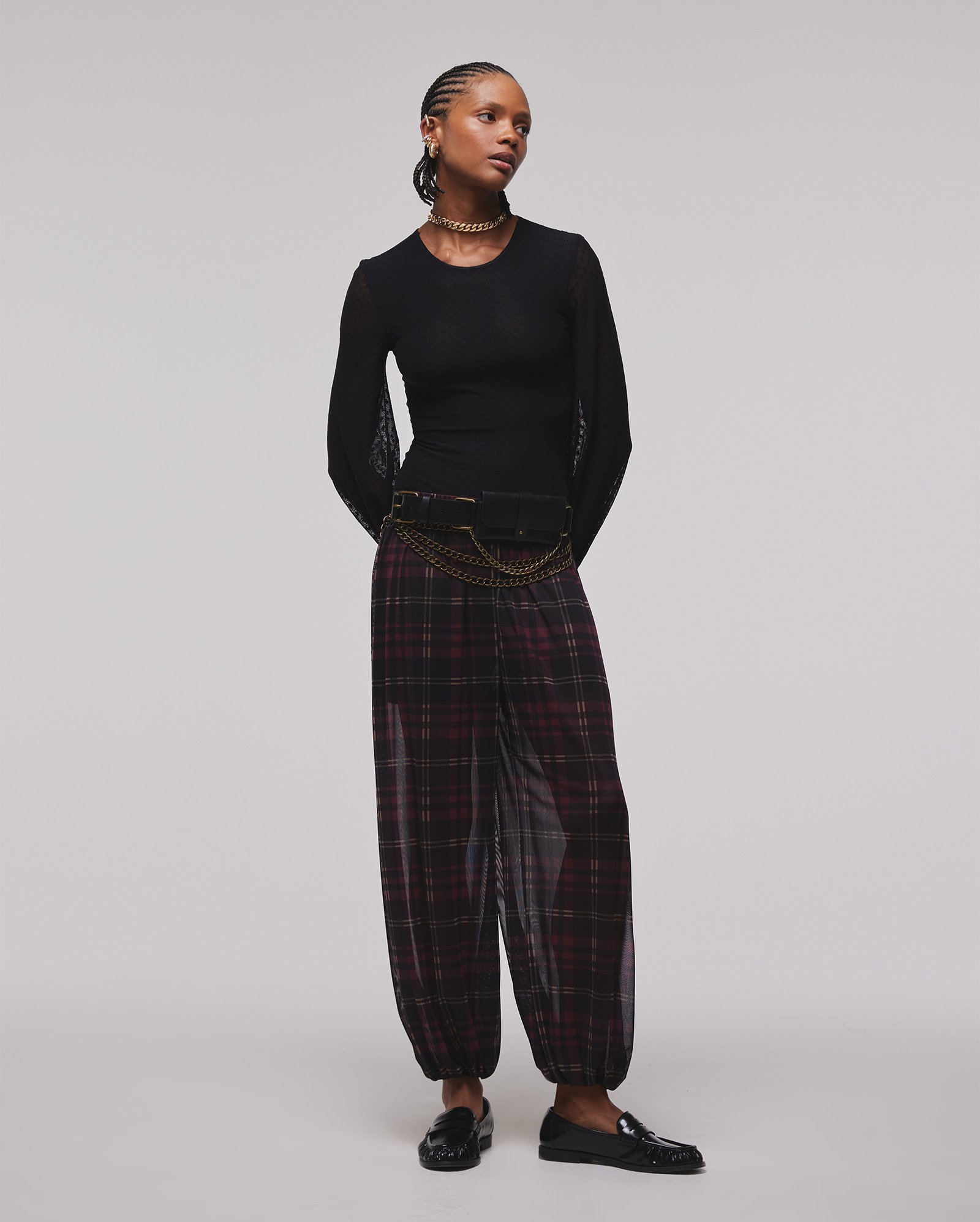 Calça feminina aladim em tule xadrez - multicor | Juliana Jabour - Special Edition