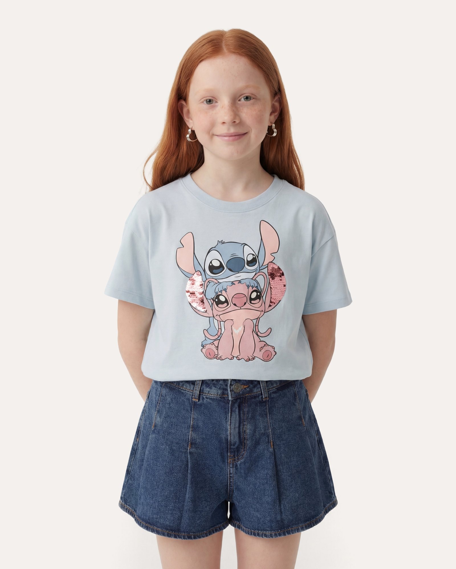 Camiseta infantil Stitch e Angel 6-14A - azul | Disney