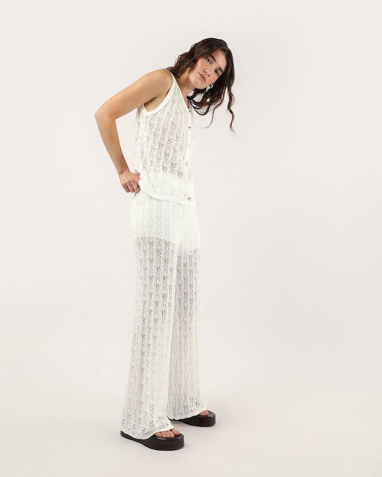 Colete feminino amplo em tricot - branco