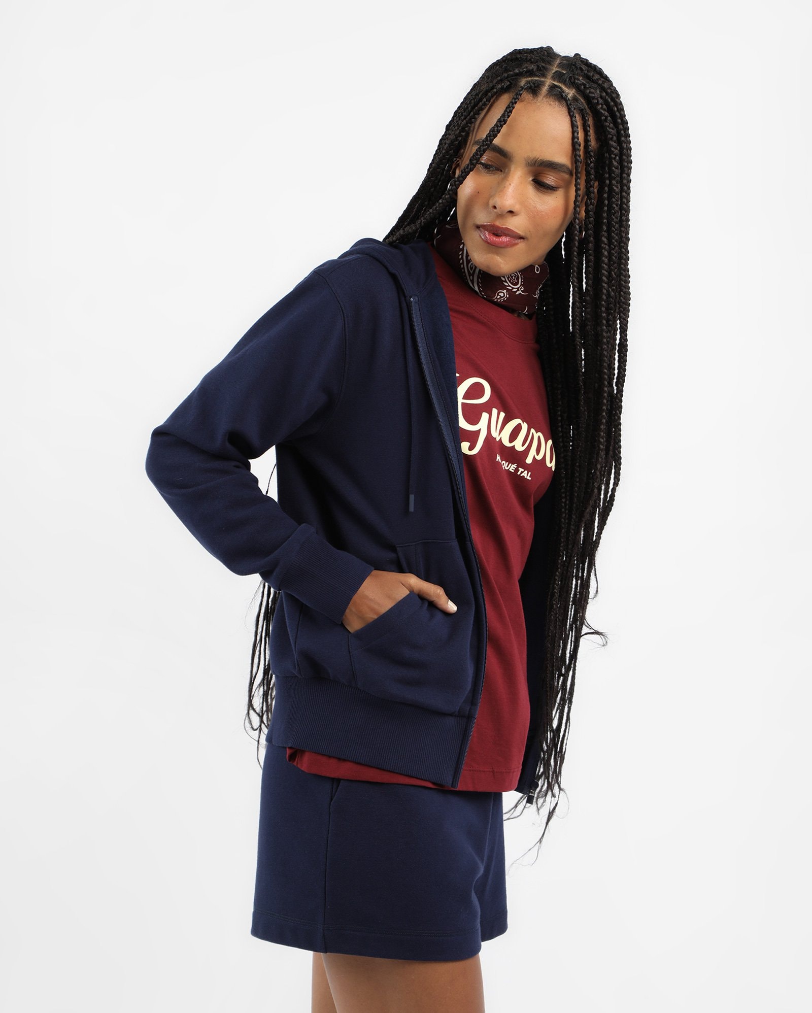 Jaqueta de moletom feminina com capuz e felpa - azul