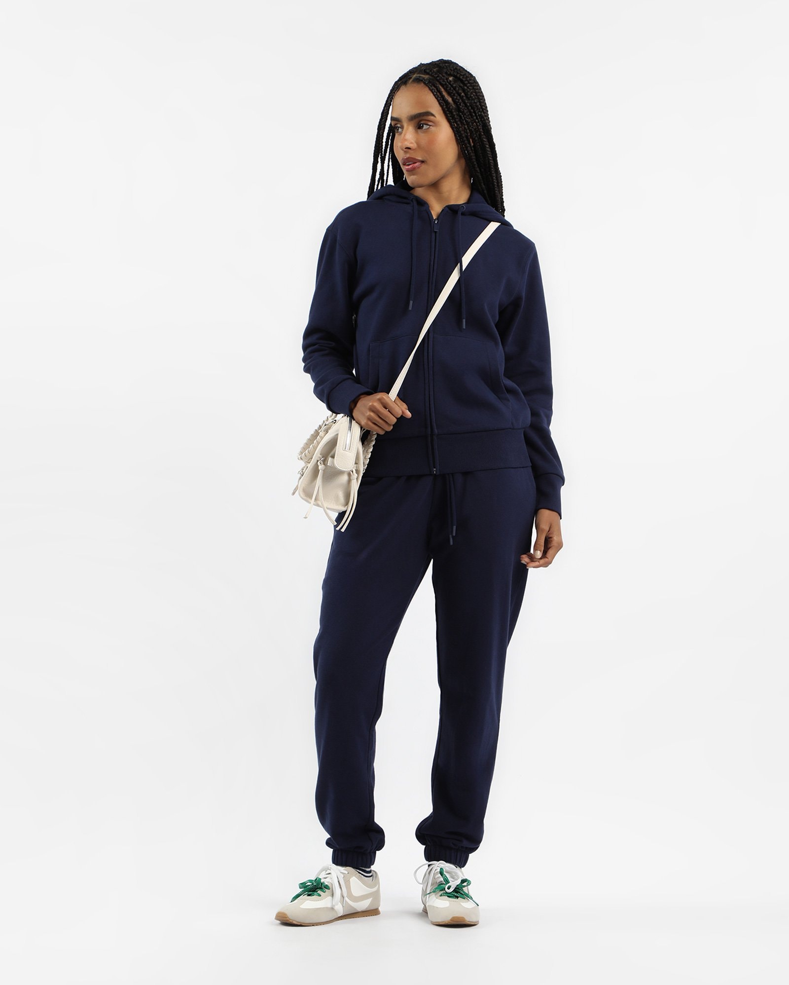 Calça de moletom feminina jogger com felpa - Azul Escuro