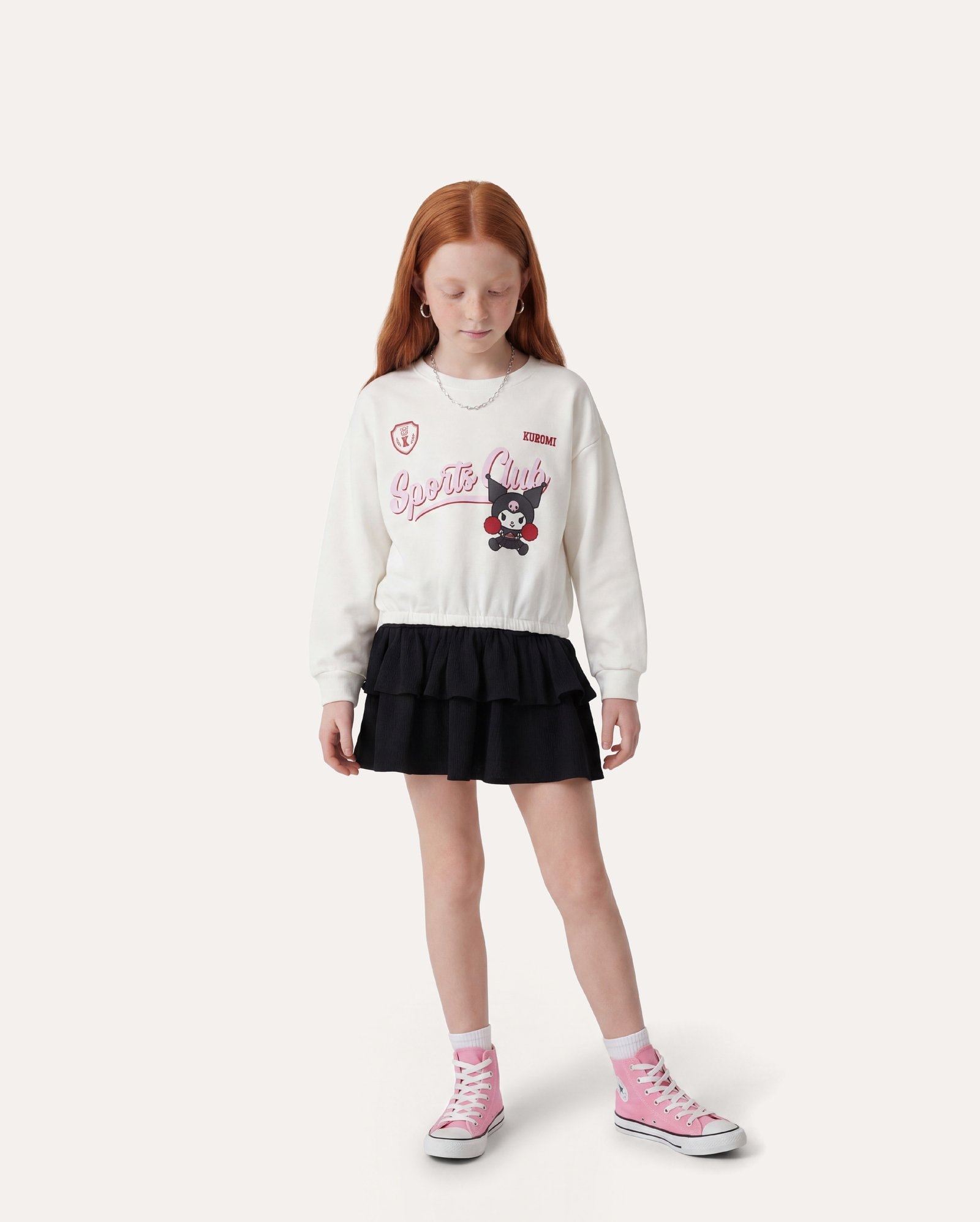 Vestido infantil com babados Kuromi 6-14A - multicor | Sanrio