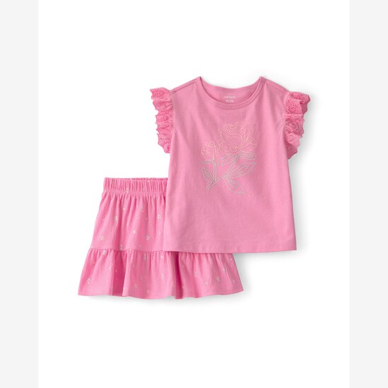 Conjunto curto infantil 2 peças floral - rosa | Carter's