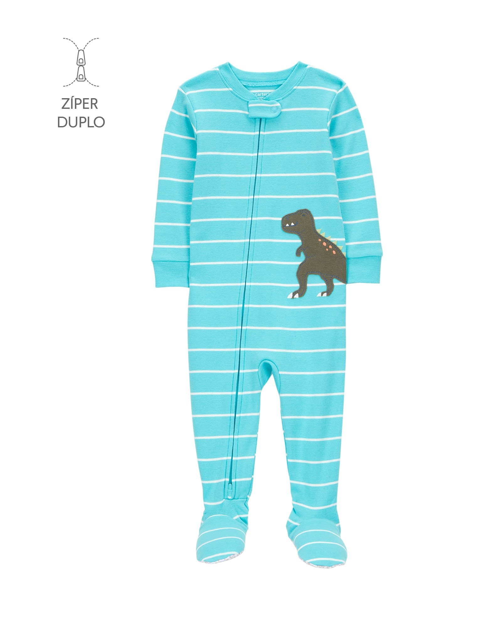 Macacão pijama infantil com pezinho listras dino - azul | Carter's