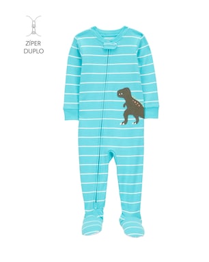 Macacão pijama infantil com pezinho listras dino - azul | Carter's