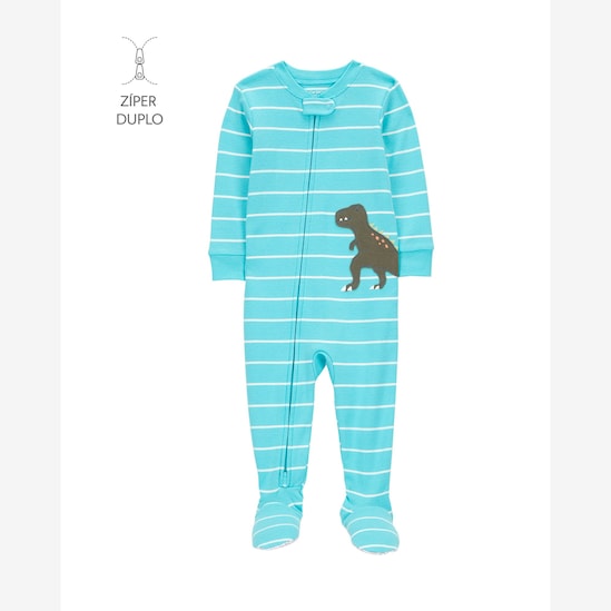 Macacão pijama infantil com pezinho listras dino - azul | Carter's