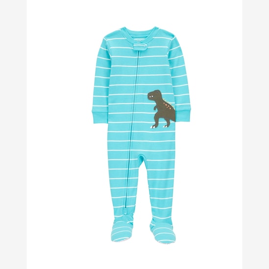 Macacão pijama infantil com pezinho listras dino - azul | Carter's