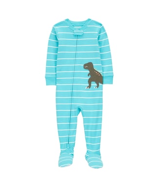 Macacão pijama infantil com pezinho listras dino - azul | Carter's