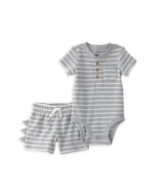 Conjunto curto bebê 2 peças listrado dino - cinza | Carter's