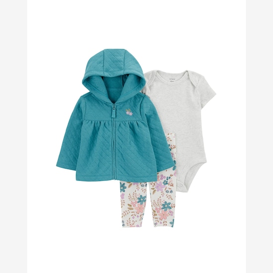 Conjunto longo bebê 3 peças matelassê floral - multicor | Carter's