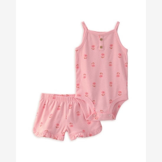 Conjunto curto bebê 2 peças floral - rosa | Carter's
