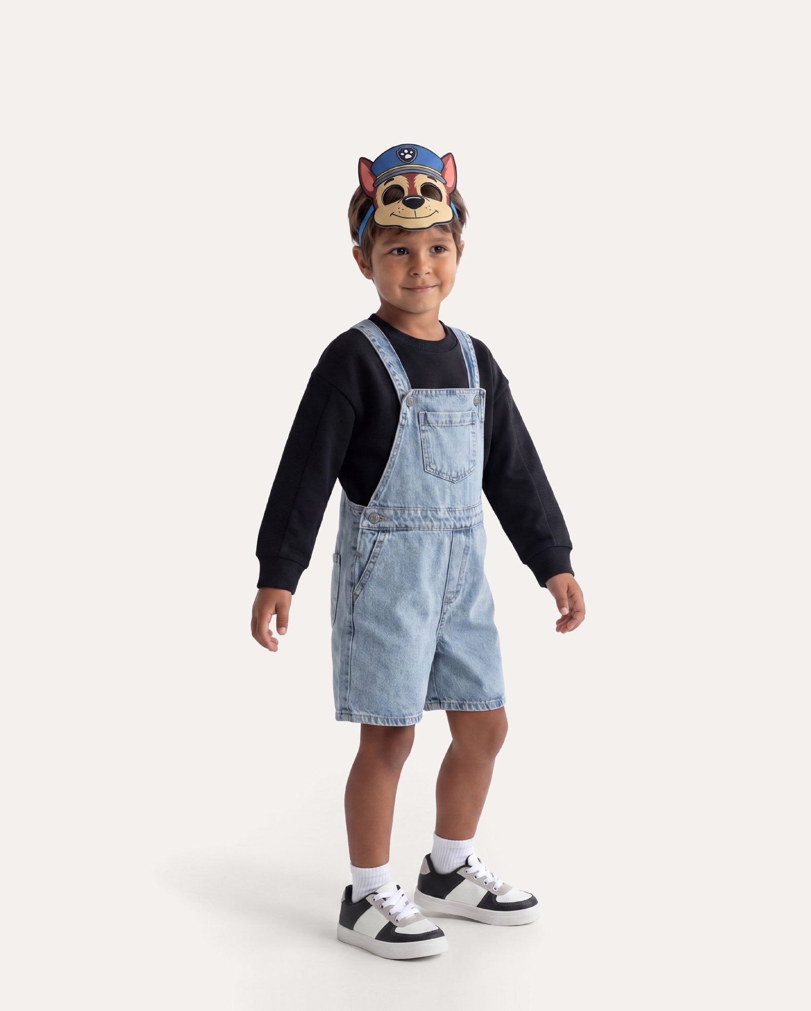 Jardineira jeans infantil + 1 máscara Chase 1-6A - denim médio | Paramount