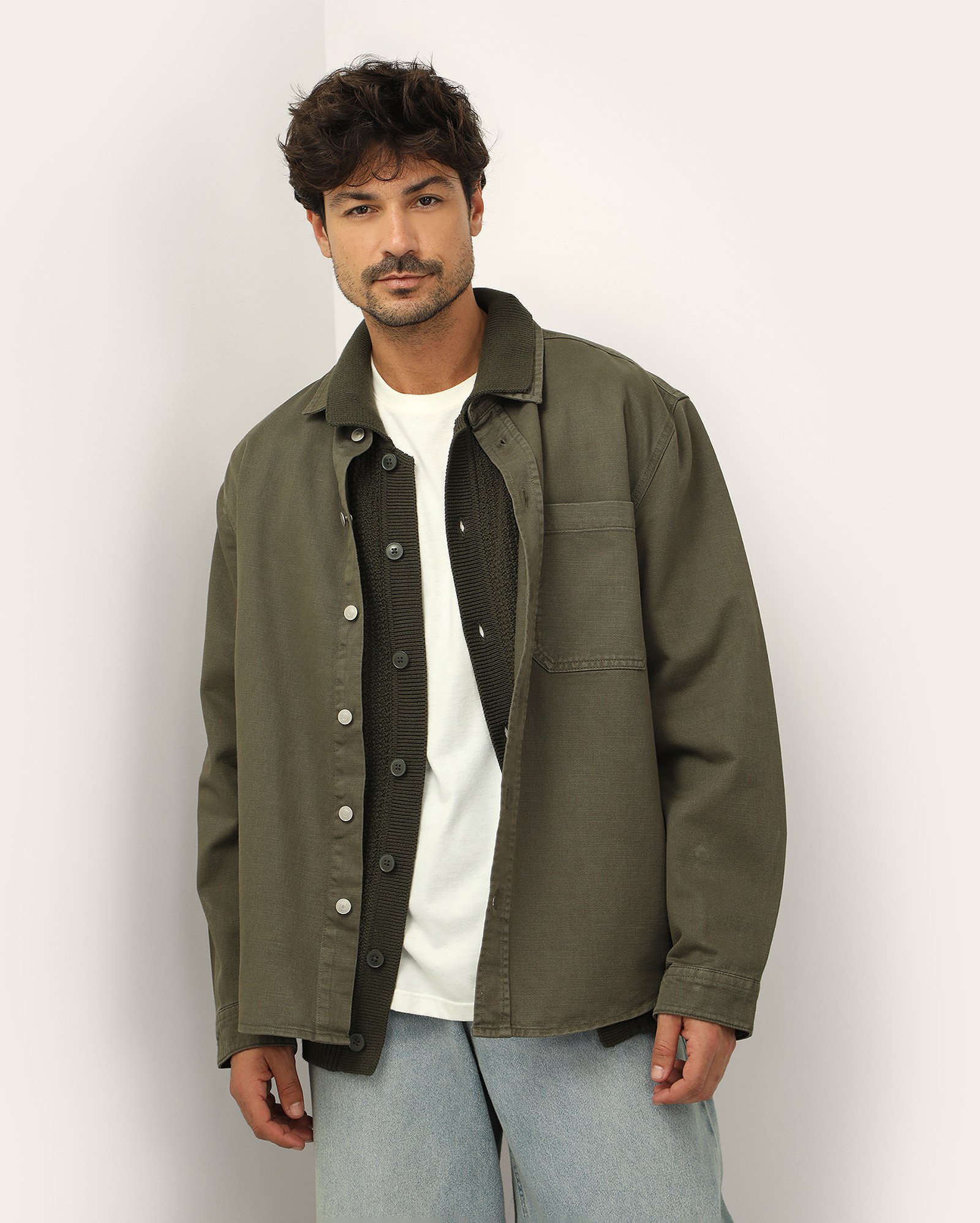 Camisa sarja oversized com bolso masculina - Verde Escuro