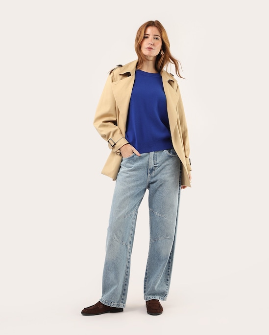 Suéter feminino manga ampla em tricot - Azul