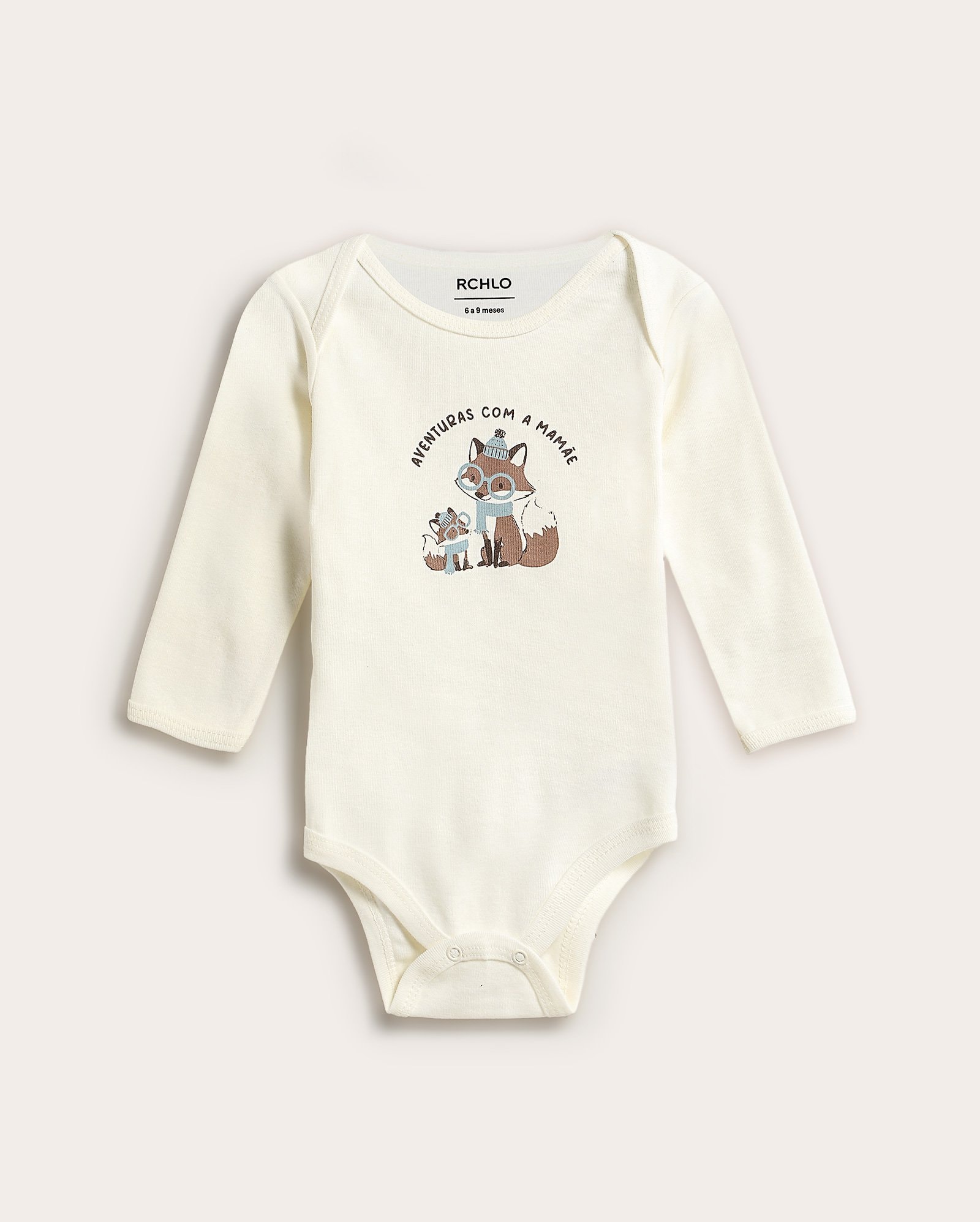 Body bebê manga longa raposinhas - off-white